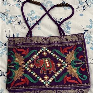 Purple Embroidered Tote Bag